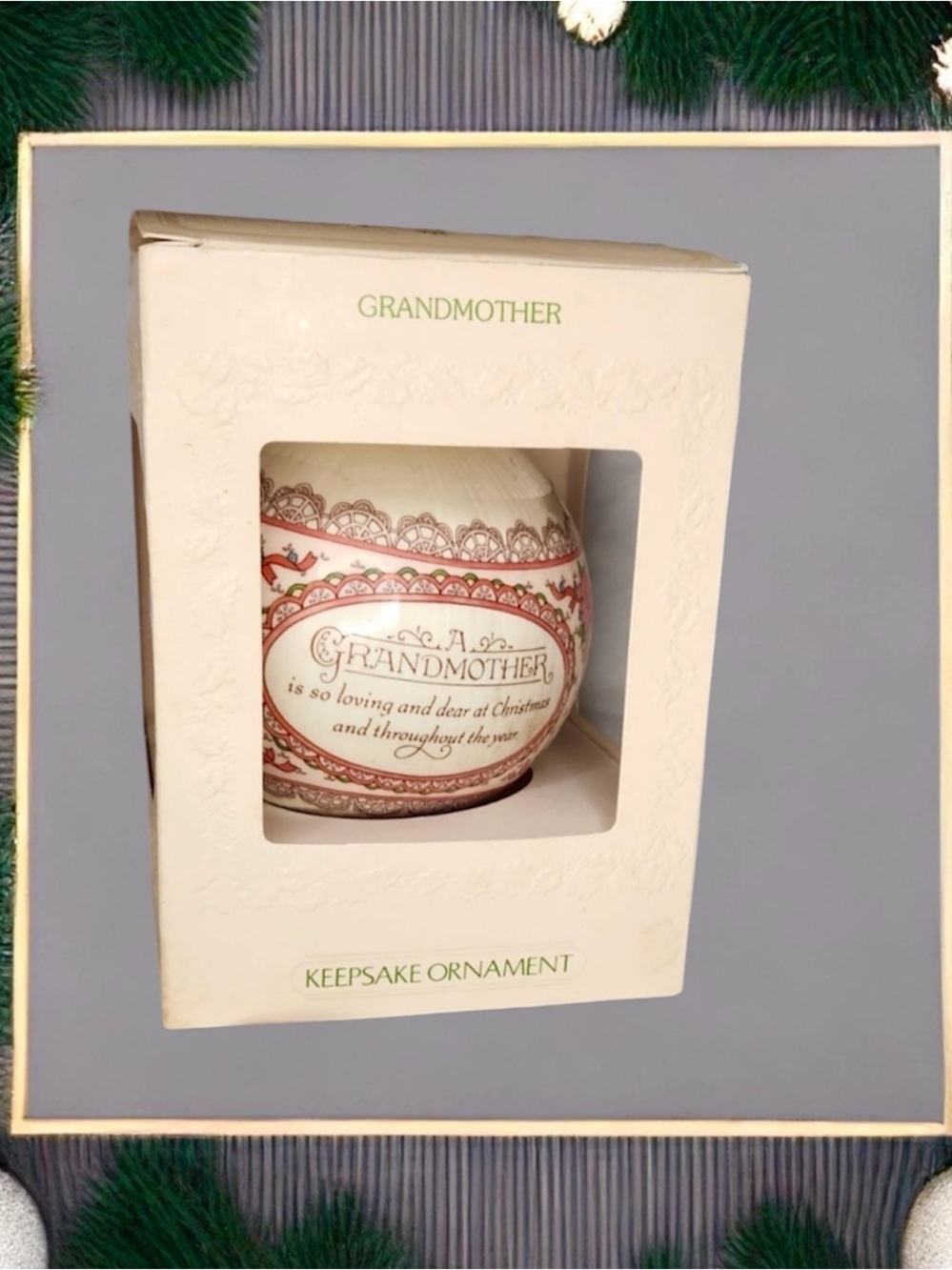 Vintage Hallmark Satin Ball Ornament Grandmother 1981, with Box, Never Displayed